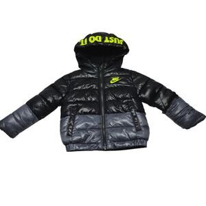 Nike Just do It Boy Jacket Size 2T Black Grey Winter Puffer Jacket Toddler